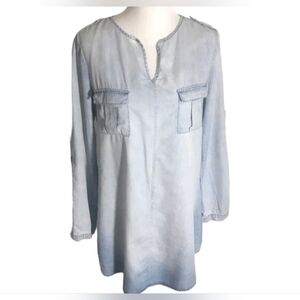 Rue21 Chambray Shirt Dress Long Sleeve Size XL  Knee Length Blue Pockets